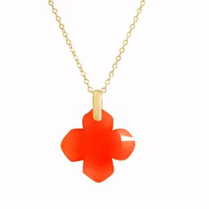 Gemshine - Damen - Halskette - Anhänger - 925 Silber Vergoldet - Karneol - Rot - GEM - 2,5 cm