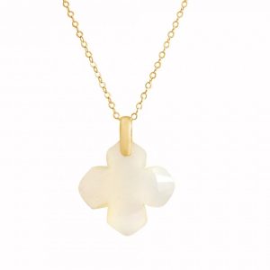 Gemshine - Damen - Halskette - Anhänger - 925 Silber Vergoldet - Achat - Beige - GEM - 2,5 cm