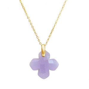 Gemshine - Damen - Halskette - Anhänger - 925 Silber Vergoldet - Chalzedon - Lavendel Lila - GEM - 2,5 cm