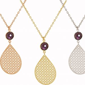 GEMSHINE Halskette mit Mandala und Amethyst Edelstein. Anhänger aus Silber, vergoldet oder rose an 45cm Kette. Made in Madrid / Spanien. Im eleganten Geschenketui.