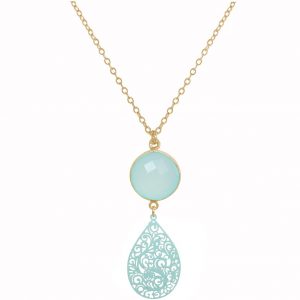 GEMSHINE Halskette mit Mandala und Chalcedon Edelstein. Anhänger aus Silber, vergoldet oder rose an 45cm Kette. Made in Madrid / Spanien. Im edlen Geschenketui., Metall Farbe:Silber vergoldet