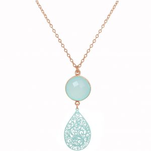 GEMSHINE Halskette mit Mandala und Chalcedon Edelstein. Anhänger aus Silber, vergoldet oder rose an 45cm Kette. Made in Madrid / Spanien. Im edlen Geschenketui., Metall Farbe:Silber rose vergoldet