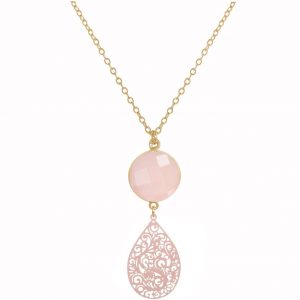 GEMSHINE Halskette mit Mandala und Rosenquarz Edelstein. Anhänger aus Silber, vergoldet oder rose an 45cm Kette. Made in Madrid / Spanien. Im edlen Geschenketui., Metall Farbe:Silber vergoldet