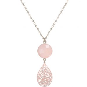 GEMSHINE Halskette mit Mandala und Rosenquarz Edelstein. Anhänger aus Silber, vergoldet oder rose an 45cm Kette. Made in Madrid / Spanien. Im edlen Geschenketui., Metall Farbe:Silber