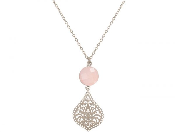 GEMSHINE Halskette mit Mandala und Rosenquarz Edelstein. Anhänger aus Silber, vergoldet oder rose an 45cm Kette. Made in Madrid / Spanien. Im edlen Etui, Metall Farbe:Silber – Bild 3