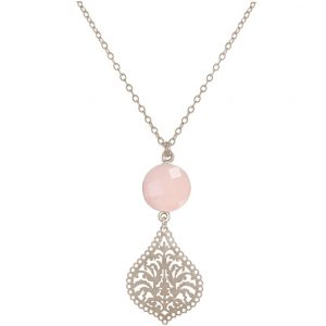 GEMSHINE Halskette mit Mandala und Rosenquarz Edelstein. Anhänger aus Silber, vergoldet oder rose an 45cm Kette. Made in Madrid / Spanien. Im edlen Etui, Metall Farbe:Silber