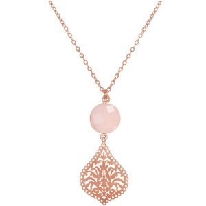 GEMSHINE Halskette mit Mandala und Rosenquarz Edelstein. Anhänger aus Silber, vergoldet oder rose an 45cm Kette. Made in Madrid / Spanien. Im edlen Etui, Metall Farbe:Silber rose vergoldet