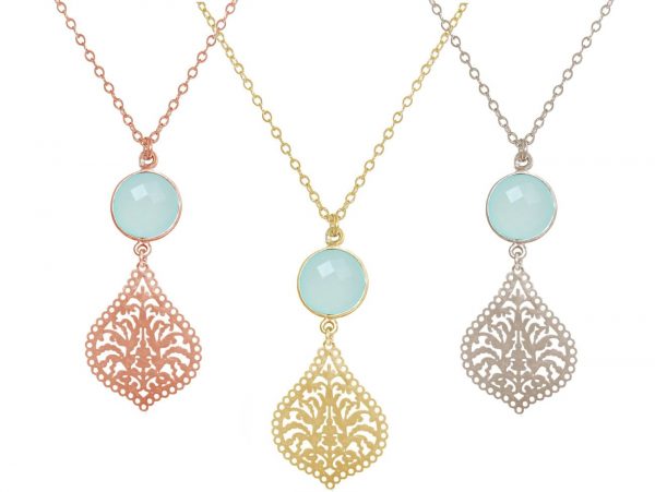 GEMSHINE Halskette mit Mandala und Chalcedon Edelstein. Anhänger aus Silber, vergoldet oder rose an 45cm Kette. Made in Madrid / Spanien. Im edlen Etui – Bild 4