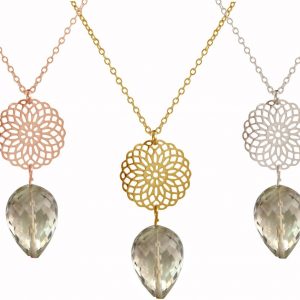 GEMSHINE Halskette mit Mandala und Rauchquarz Edelstein. Anhänger aus Silber, vergoldet oder rose an 45cm Kette. Made in Madrid / Spanien. Im eleganten Geschenketui.