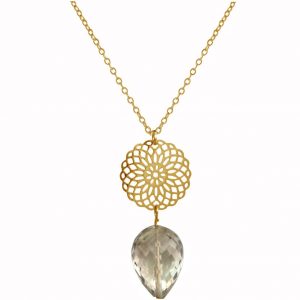 GEMSHINE Halskette mit Mandala und Rauchquarz Edelstein. Anhänger aus Silber, vergoldet oder rose an 45cm Kette. Made in Madrid / Spanien. Im eleganten Geschenketui., Metall Farbe:Silber vergoldet