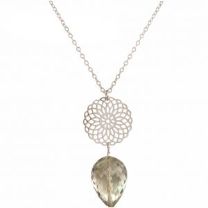 GEMSHINE Halskette mit Mandala und Rauchquarz Edelstein. Anhänger aus Silber, vergoldet oder rose an 45cm Kette. Made in Madrid / Spanien. Im eleganten Geschenketui., Metall Farbe:Silber