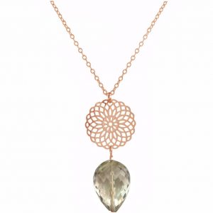 GEMSHINE Halskette mit Mandala und Rauchquarz Edelstein. Anhänger aus Silber, vergoldet oder rose an 45cm Kette. Made in Madrid / Spanien. Im eleganten Geschenketui., Metall Farbe:Silber rose vergoldet