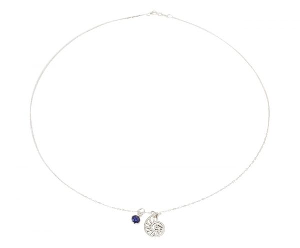 GEMSHINE Maritim Nautics Halskette mit Nautilus Muschel aus 925 Silber, hochwertig vergoldet oder rose im Navy Stil mit blauem Saphir - Made in Madrid, Spain, Metall Farbe:Silber – Bild 5