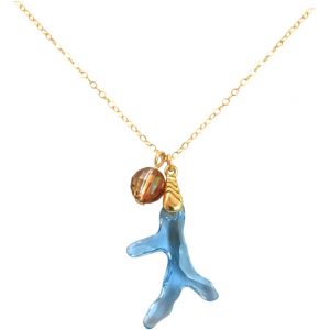Gemshine - Damen - Halskette - Anhänger - Vergoldet - Koralle - Blau - MADE WITH SWAROVSKI ELEMENTS® - 45 cm