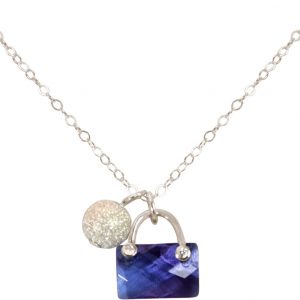 Gemshine - Damen - Kind - Halskette - Anhänger - 925 Silber - Handtasche - Stardust Kugel - Violett Blau - 45 cm