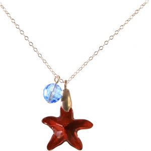 Gemshine - Damen - Halskette - Anhänger - Rose Vergoldet - Seestern - Rot - Blau - MADE WITH SWAROVSKI ELEMENTS® - 45 cm