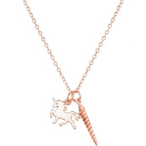 GEMSHINE Halskette mit Einhorn und Horn: Anhänger aus 925 Silber an einer 45 cm langen Halskette. Made in Spanien. Eleganten Geschenketui, Metall Farbe:Silber rose vergoldet