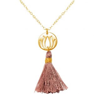 Gemshine - Damen - Halskette - Anhänger - 925 Silber - Vergoldet - Lotus Blume - Quaste - Rose - YOGA - 45 cm