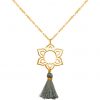 Gemshine - Damen - Halskette - Anhänger - 925 Silber - Vergoldet - Lotus Blume - Mandala - Quaste - Grau - YOGA - 45 cm