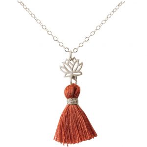 Gemshine - Damen - Halskette - Anhänger - 925 Silber - Lotus Blume - Quaste - Rotbraun - YOGA - 45 cm