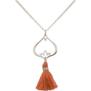 Gemshine - Damen - Halskette - Anhänger - 925 Silber - Lotus Blume - Quaste - Rotbraun - YOGA - 45 cm