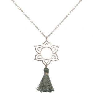 Gemshine - Damen - Halskette - Anhänger - 925 Silber - Lotus Blume - Mandala - Quaste - Grau - YOGA - 45 cm