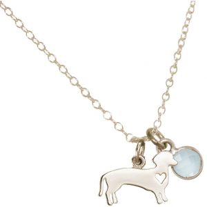 GEMSHINE Dackel Anhänger mit Edelstein Auswahl. Massiv 925 Silber an 45cm Halskette. Geschenk für Haustier Herrchen und Frauchen - Made in Spain, Stein:Chalcedon