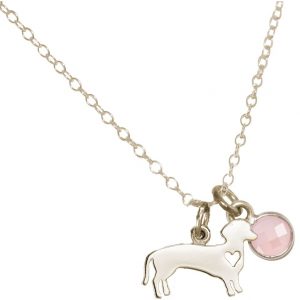 GEMSHINE Dackel Anhänger mit Edelstein Auswahl. Massiv 925 Silber an 45cm Halskette. Geschenk für Haustier Herrchen und Frauchen - Made in Spain, Stein:Rosenquarz