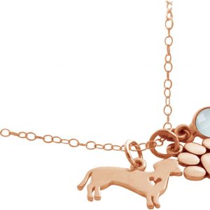 GEMSHINE Dackel und Pfote Anhänger mit Edelstein Auswahl. Massiv 925 Silber rose vergoldet an 45cm Kette. Geschenk für Haustier Herrchen und Frauchen - Made in Spain, Stein:Chalcedon