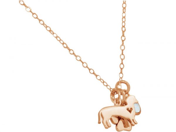 GEMSHINE Dackel und Pfote Anhänger mit Edelstein Auswahl. Massiv 925 Silber rose vergoldet an 45cm Kette. Geschenk für Haustier Herrchen und Frauchen - Made in Spain, Stein:Chalcedon – Bild 3