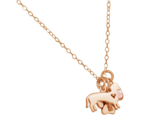 GEMSHINE Dackel und Pfote Anhänger mit Edelstein Auswahl. Massiv 925 Silber rose vergoldet an 45cm Kette. Geschenk für Haustier Herrchen und Frauchen - Made in Spain, Stein:Rosenquarz – Bild 3