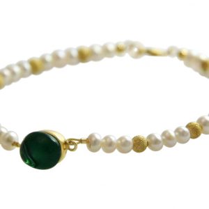 Gemshine - Damen - Armband - Perlen -Vergoldet - Quarz Grün - 18 cm
