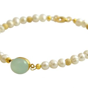 Gemshine - Damen - Armband - Perlen - Vergoldet -  Chalcedon - Meeresgrün - 18 cm