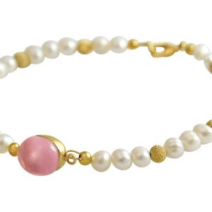 Gemshine - Damen - Armband - Perlen -Vergoldet - Quarz - Rosa  - 18 cm