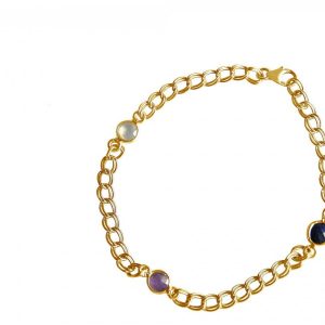 Gemshine - Damen - Armband - Vergoldet - Rosenquarz - Saphir - Amethyst - Rosa - Blau - Violett - Kette - Geschmeidig