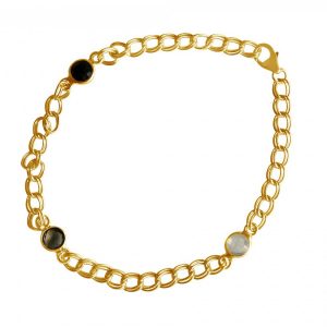 Gemshine - Damen - Armband - Vergoldet - Rosenquarz - Onyx - Rauchquarz - Rosa - Schwarz - Braun - Kette - Geschmeidig