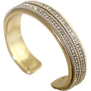 GEMSHINE Armreif mit Lederband und Strass. Armband versilbert, vergoldet oder rose vergoldet. Made in Madrid / Spain. Qualitätsvoller Schmuck im edlen Etui., Metall Farbe:Silber vergoldet