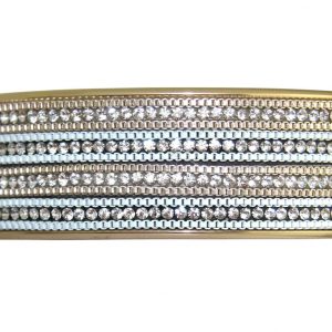 GEMSHINE Armreif mit Lederband und Strass. Armband versilbert, vergoldet oder rose vergoldet. Made in Madrid / Spain. Qualitätsvoller Schmuck im edlen Etui., Metall Farbe:Silber vergoldet