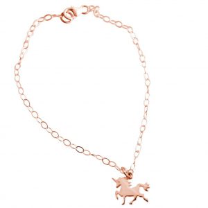 GEMSHINE Armband mit Einhorn. Armkette aus 925 Silber mit einer Länge von 18 cm. Massiv 925 Silber, vergoldet, rosé vergoldet. Made in Spanien. Geschenketui, Metall Farbe:Silber rose vergoldet
