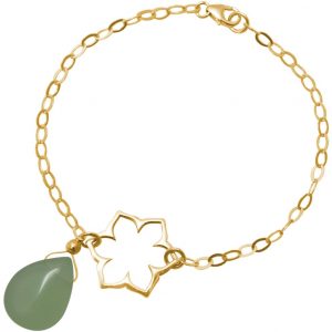 GEMSHINE Damenarmband aus hochwertig vergoldetem 925 Silber mit YOGA Lotusblume und Chalcedon Edelstein edler Qualität. Made in Madrid / Spanien. Im eleganten Schmucketui mit Geschenkverpackung.