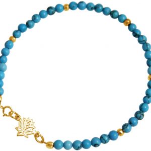 GEMSHINE Damenarmband aus hochwertig vergoldetem 925 Silber YOGA Lotusblume und Türkis. Edelsteine hervorragender Qualität. Made in Madrid / Spanien. Im eleganten Schmucketui mit Geschenkverpackung.