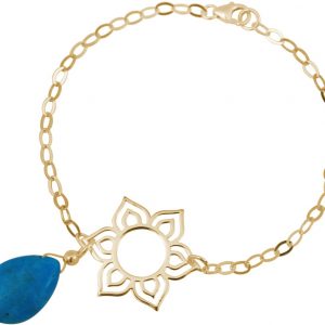 GEMSHINE Damenarmband aus hochwertig vergoldetem 925 Silber mit YOGA Lotusblume und Türkis Tropfen hervorragender Qualität. Made in Madrid / Spanien. Im eleganten Schmucketui mit Geschenkverpackung.