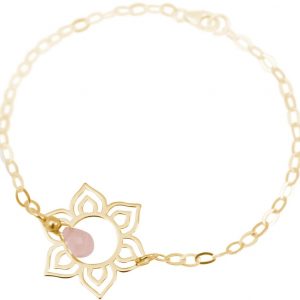 GEMSHINE Damenarmband aus hochwertig vergoldetem 925 Silber mit YOGA Lotusblume und Rosenquarz hervorragender Qualität. Made in Madrid / Spanien. Im eleganten Schmucketui mit Geschenkverpackung