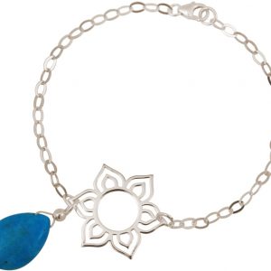 GEMSHINE Damenarmband aus 925 Silber mit YOGA Lotusblume und Türkis Tropfen. Edelstein hervorragender Qualität und Farbe. Made in Madrid / Spanien. Im eleganten Schmucketui mit Geschenkverpackung