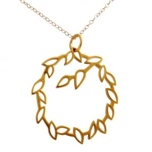 Gemshine - Damen - Halskette - Anhänger - Lotus Blumen GARLAND - 925 Silber Vergoldet - LEAVES - 3,5 cm