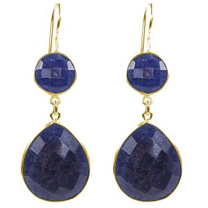 Gemshine - Damen - Ohrringe - 925 Silber - Vergoldet - Saphir - Midnight Blau - CANDY - Tropfen - 6 cm