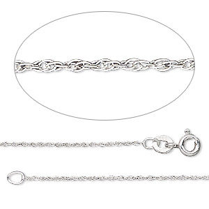 GEMSHINE 14k 585 Weißgold Halskette. 0,8 mm Kordelkette im klassischen Design mit Längen von 40 bis 51 cm, Ketten Länge:51