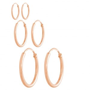 GEMSHINE 925 Silber rose vergoldete Creolen endless Hoop Ohrringe im klassischen Design in Größen 12 mm - 40 mm. Made in Madrid / Spanien, Ohrringe Diameter:12