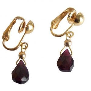 Gemshine - Damen - Ohrringe  - Ohrclips - Vergoldet - Granat - Facettiert - Tropfen - Rot - Dukelrot - 1,5 cm