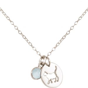 GEMSHINE Katze Anhänger mit Edelstein. 925 Silber, hochwertig vergoldet oder rose 45cm Halskette. Geschenk mit Haustier - Made in Spain, MetallStein:Silber Chalcedon